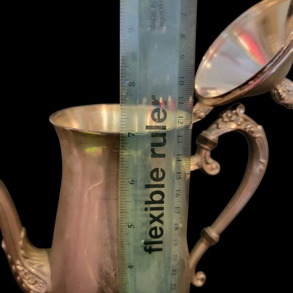 Vintage Silver Plated Baroque Coffee Pot Ornate Handle Footed Teapot - Picture 5 of 10